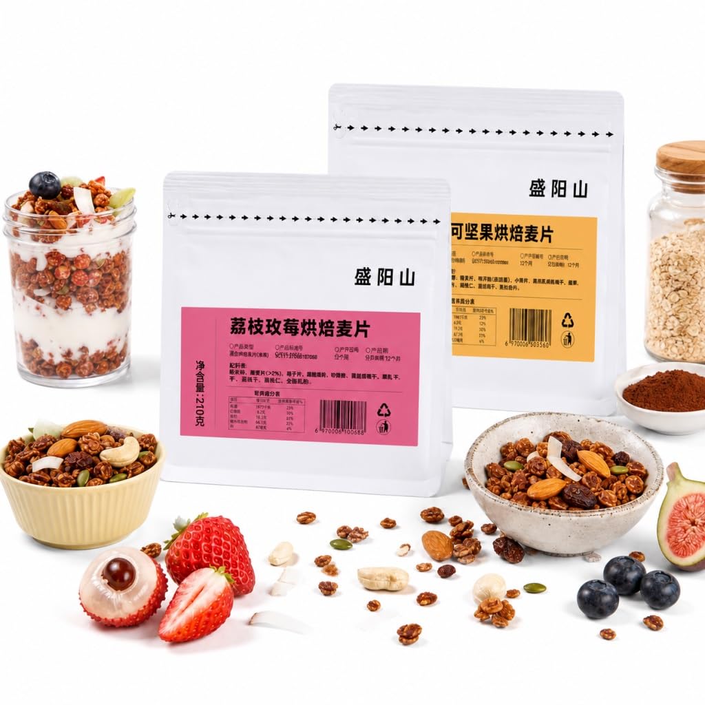 Granola Aux Fruits Et Noix 2 Saveurs : Litchi, Rose Sel De Mer, Cacao, Paquet (210 G Chacun) Céréales For Petit-déjeuner, Avoine Croquante Avec Vrais