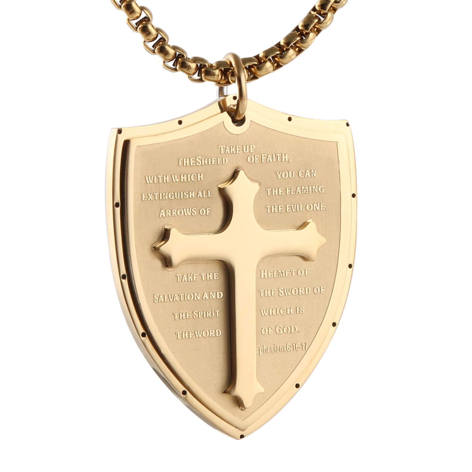 HZMANArmor of God Ephesians 6:16-17 Stainless Steel Faith Cross Shield Necklace Pendant for Men Jewelry Gift