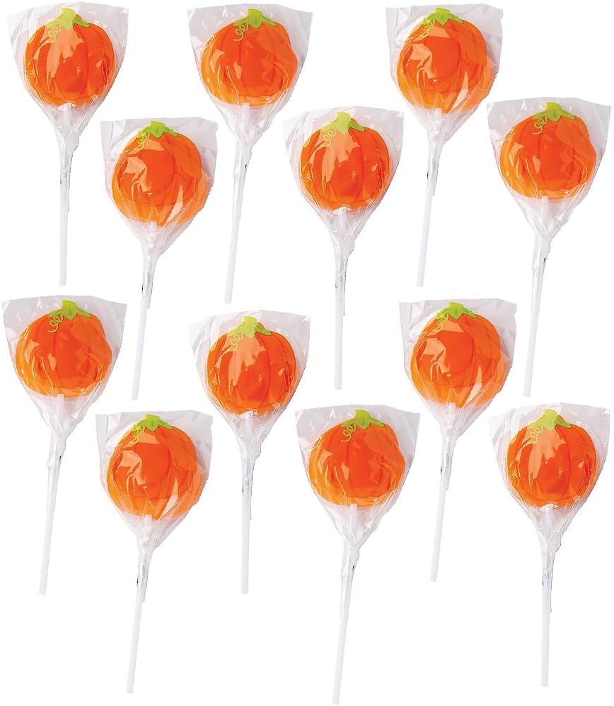 Halloween Pumpkin Shaped Suckers - 12 individually wrapped lollipops - Party, Halloween, Trunk or Treat Candy