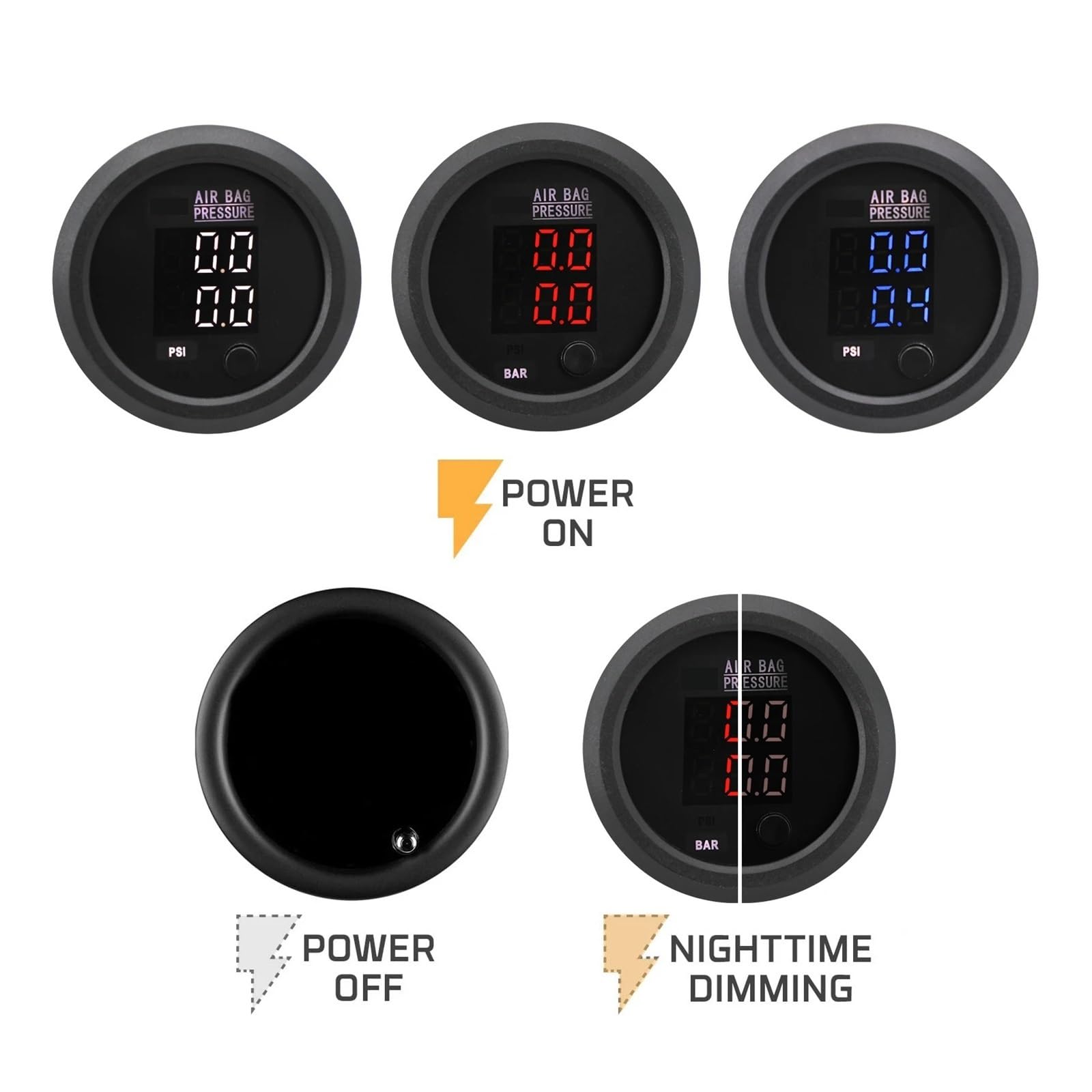 Manomètre, Manomètre d'air Ultra-mince de 52mm, affichage LED 0-232PSI 12/24V pour Suspension pneumatique(BLUE Display)