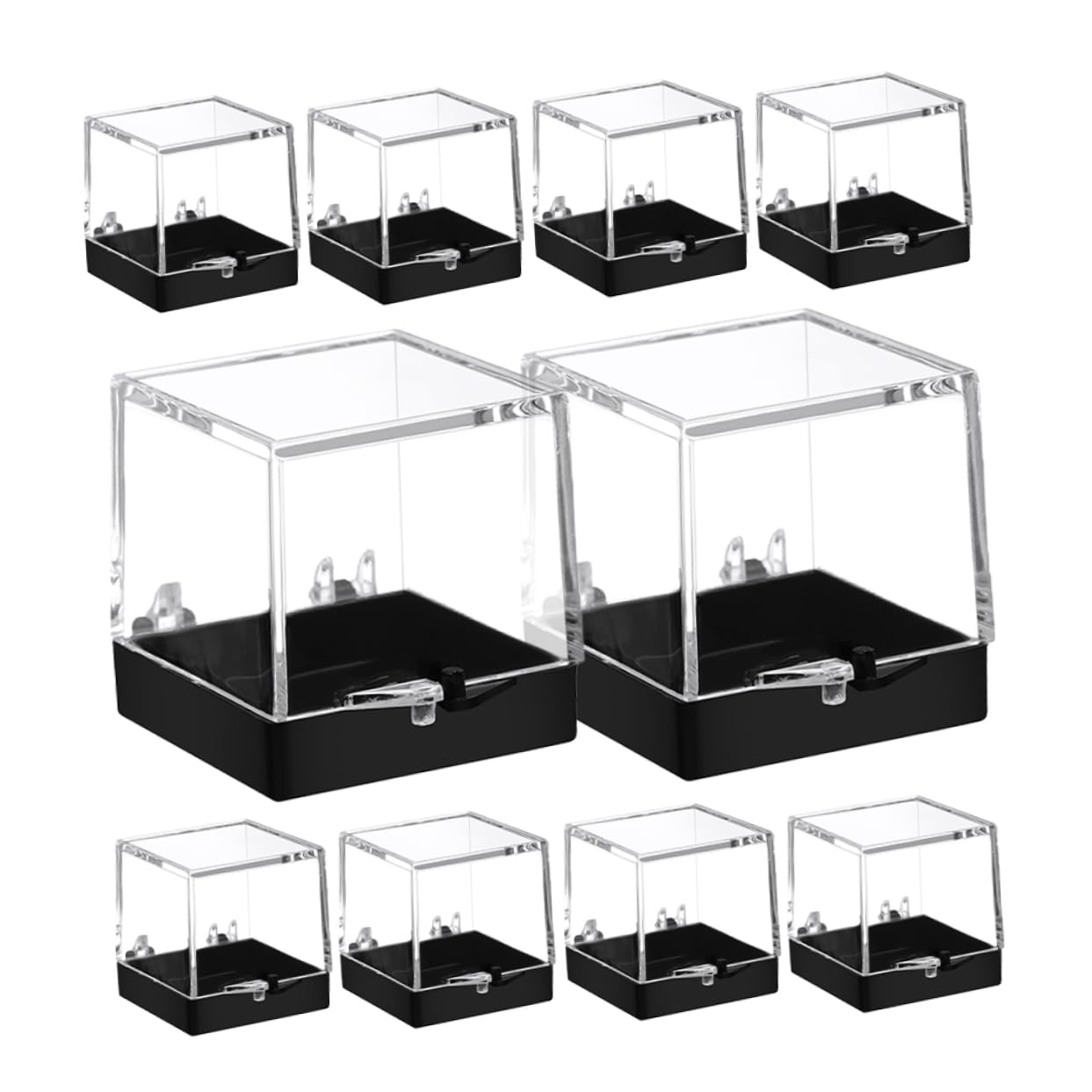 FELTECHELECTR 10pcs Cake Display Container Transparent Mineral Showcase Specimen Containers Mineral Storage Case Clear Display Cases Mineral Display Case Specimen Storage Case Black Plastic
