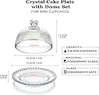 Vista 2 de Kanpura Plato de Cristal para Pastel de 7" con Cúpula, Soporte para Pastel con Tapa, Bandeja de Servir de Vidrio con Patrón Redondo con Tapa