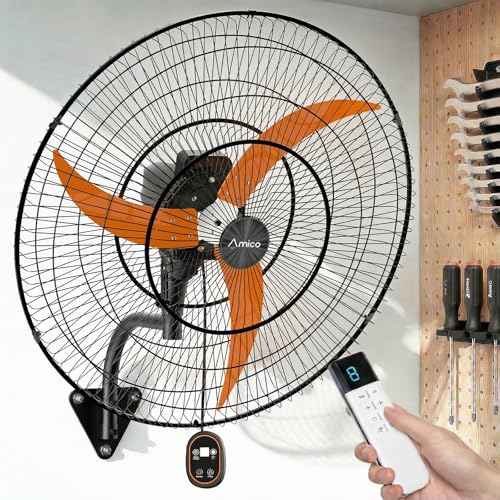 Amico 30" Oscillating Wall Fan with Remote Control, 9600 CFM, 8 Speeds, High Velocity Industrial Wall Mount Fan, DC Motor Commercial Shop Fan for Garage, Workshop, Gym, Warehouse, Indoor/Outdoor