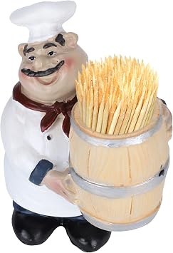 Agatige Chef Figurines Toothpick Holder, Resin Toothpick Dispenser with Italian Chef Statue Italian Restaurant Decorations for Kitchen Counter Restaurant Coffee Shop Decor