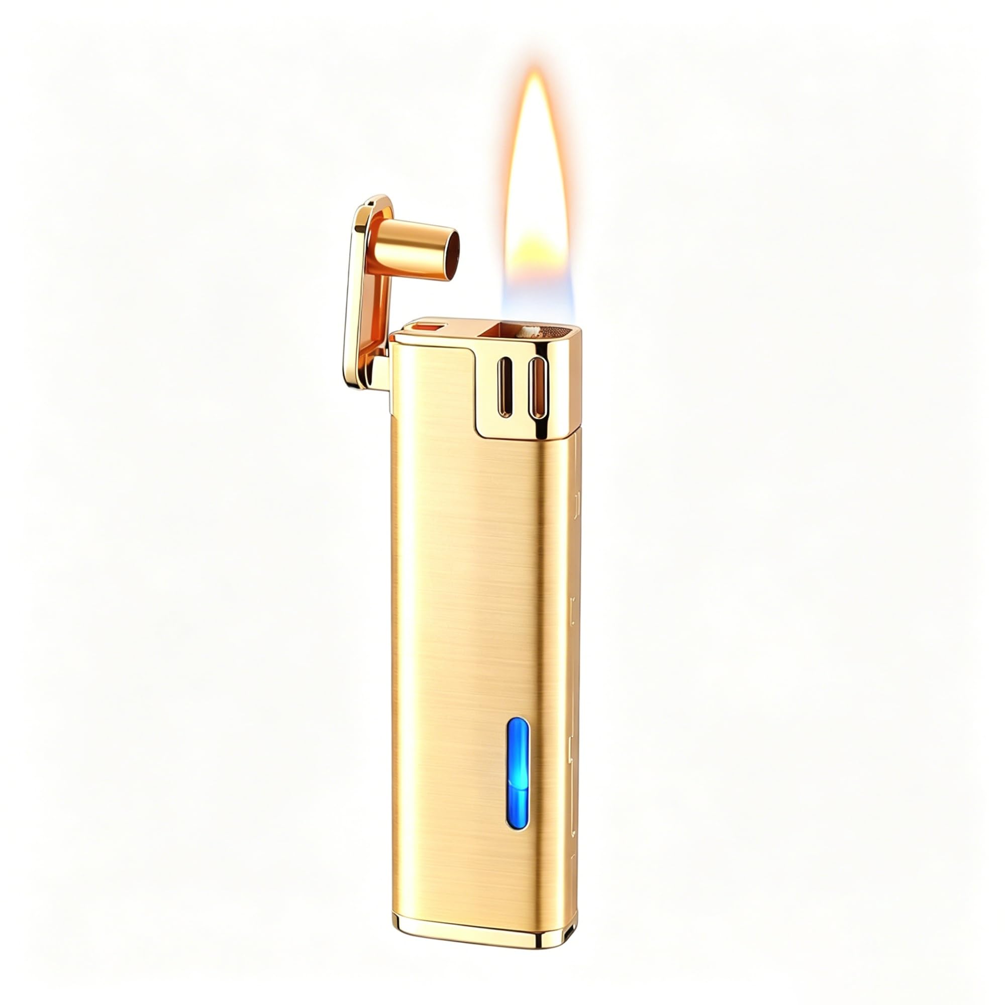 Vintage Metal Kerosene Lighters with 4 Smart Ignitions – Voice/Airflow/Gravity Knock – Refillable Soft Flame Oil Lighter for Candle Camping – Fuel Not Included(Gold)
