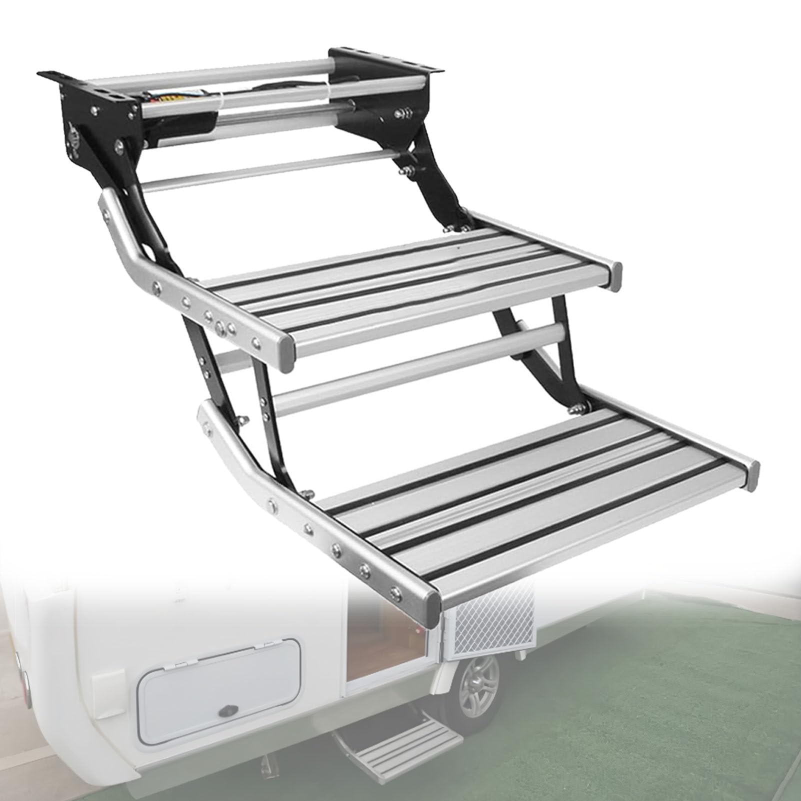 Pfps Motorhome Electric Steps, Electric Automatic Camper Stairs with LED Light, 400 LBS Load Capacity, for RV Van Motorhome Travel Trailer 12V-Double