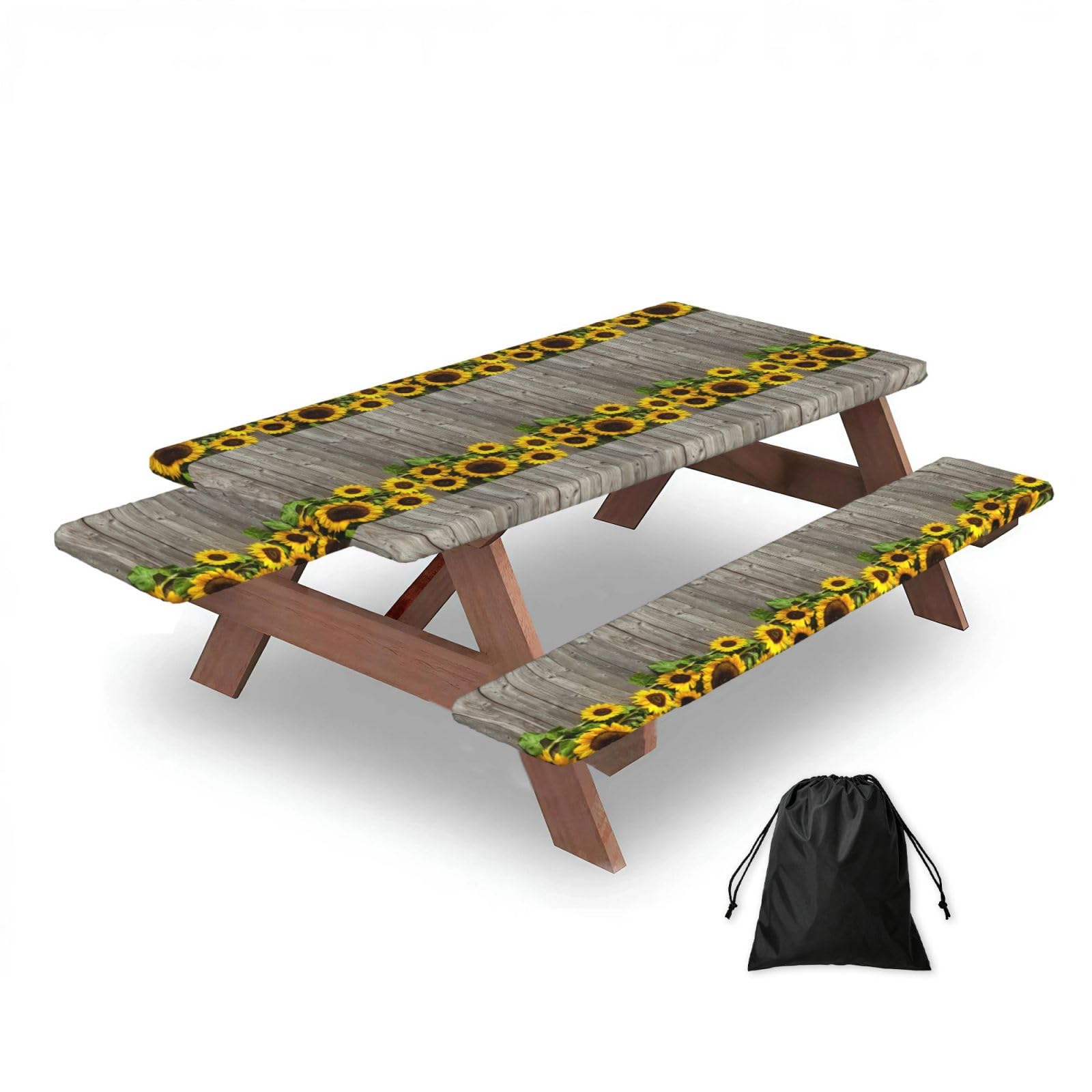 Dopklna As Picture Autumn Background With Sunflowers, Picnic Table Cover With Bench Covers -Waterproof Elastic Fitted Tablecloth For Garden Camping Patio 76X152cm