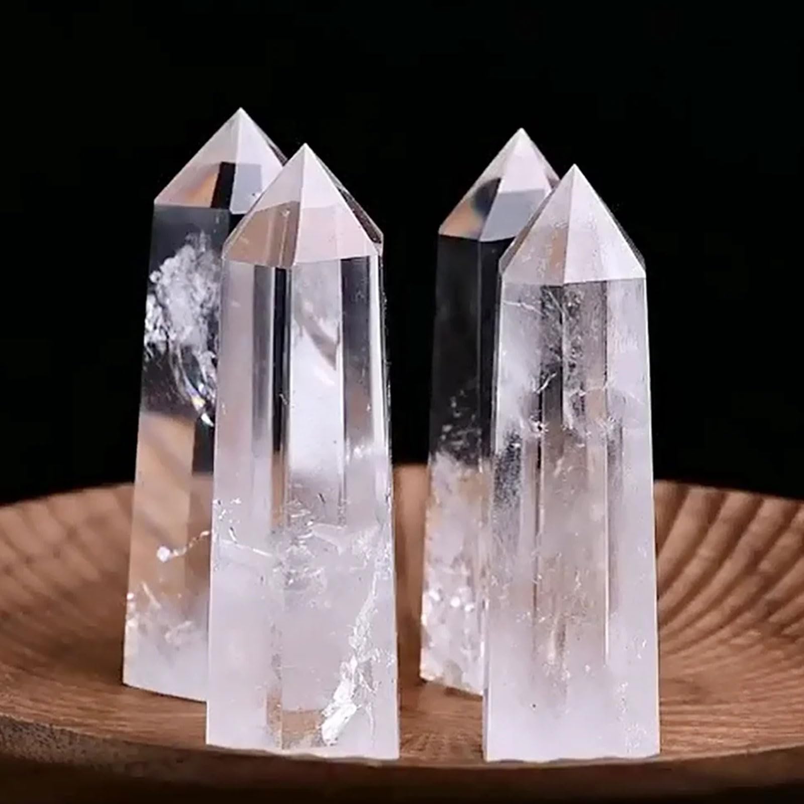 3PC natürlicher Bergkristall-Stab Reiki-Heilkristallpunkt | Weißer Kristallsäulenstein, sechseckiger Obelisk, Heimbüro-Dekoration, Meditationstherapie