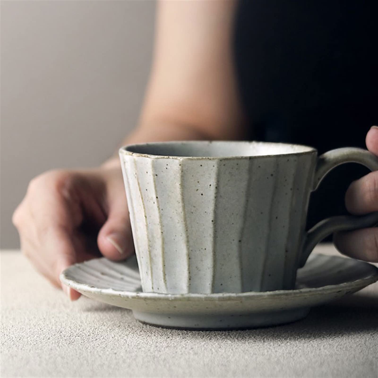 Ceramiczny kubek do kawy zestaw filiżanek do kawy z talerzem Vintage kreatywny kubek z szorstkiej ceramiki zestaw filiżanek do popołudniowej herbaty ręcznie robiony kubek zestaw kubków do kawy