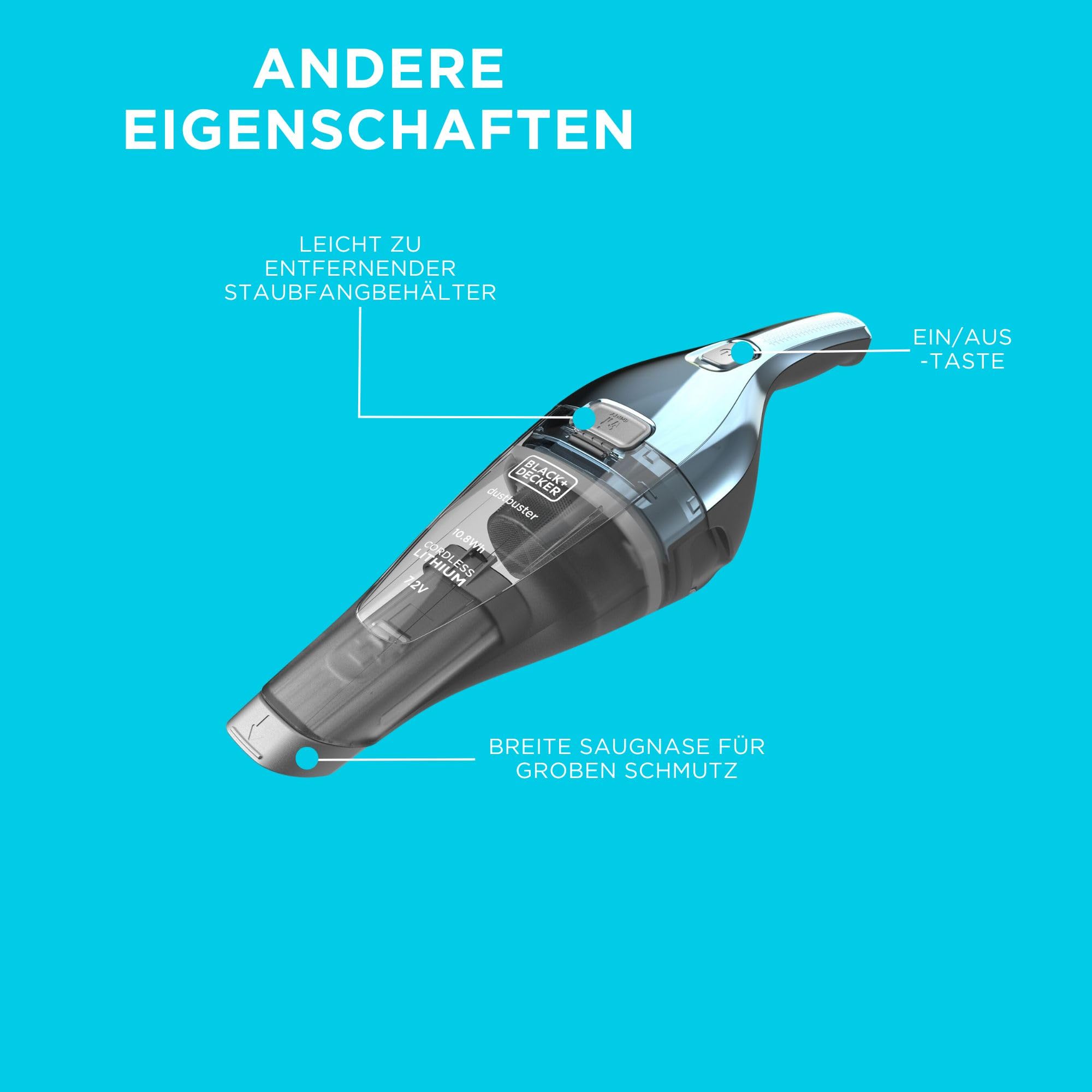 BLACK+DECKER Dustbuster Handstaubsauger Akku 7.2V (1.5Ah) (Handsauger beutellos + kabellos, breite Saugöffnung, inkl. Fugendüse & Ladestation mit Wandhalterung) NVC220WBC