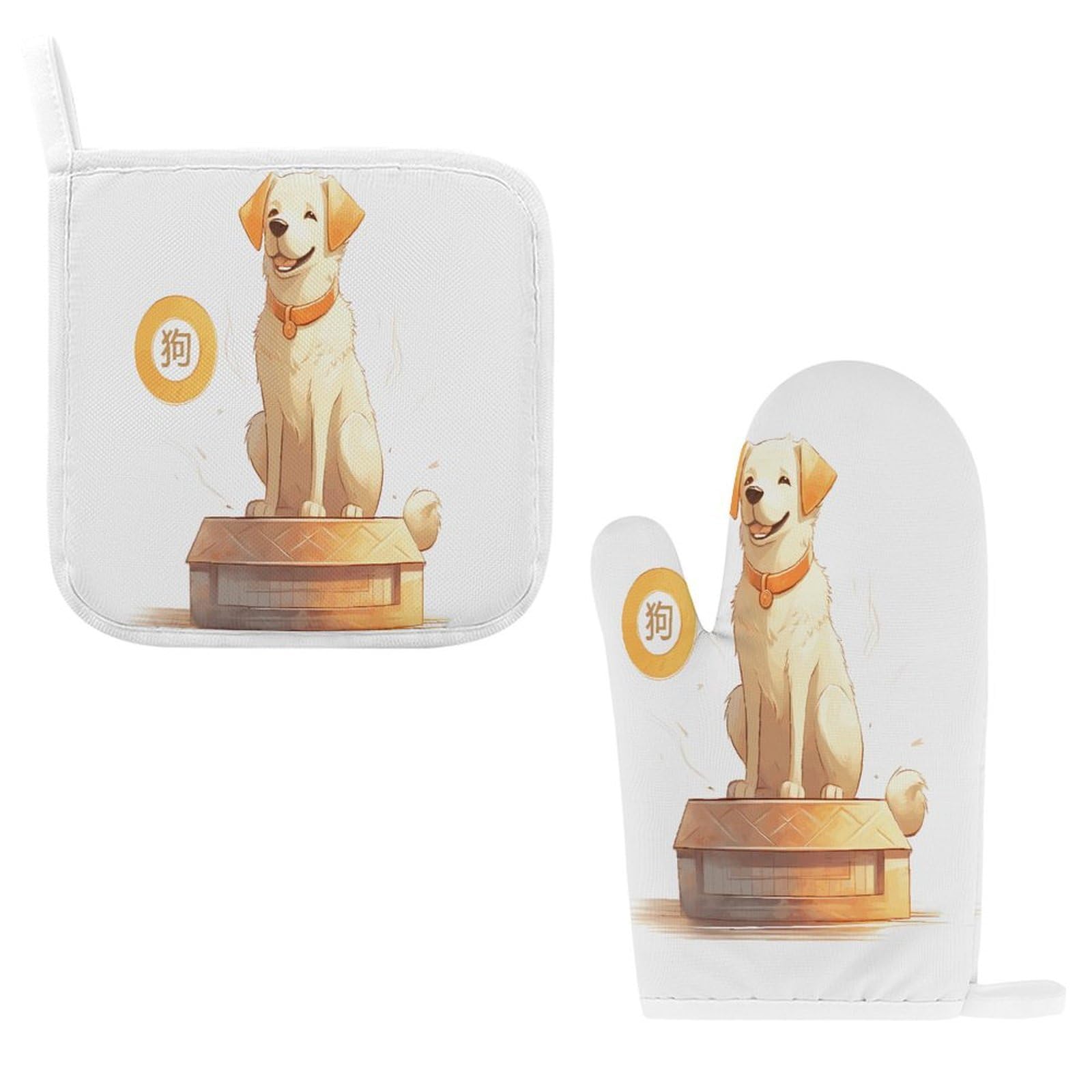 Btcowzrv Style Zodiac Sign Dog Oven Mitts And Pot Holders 2Pcs Set