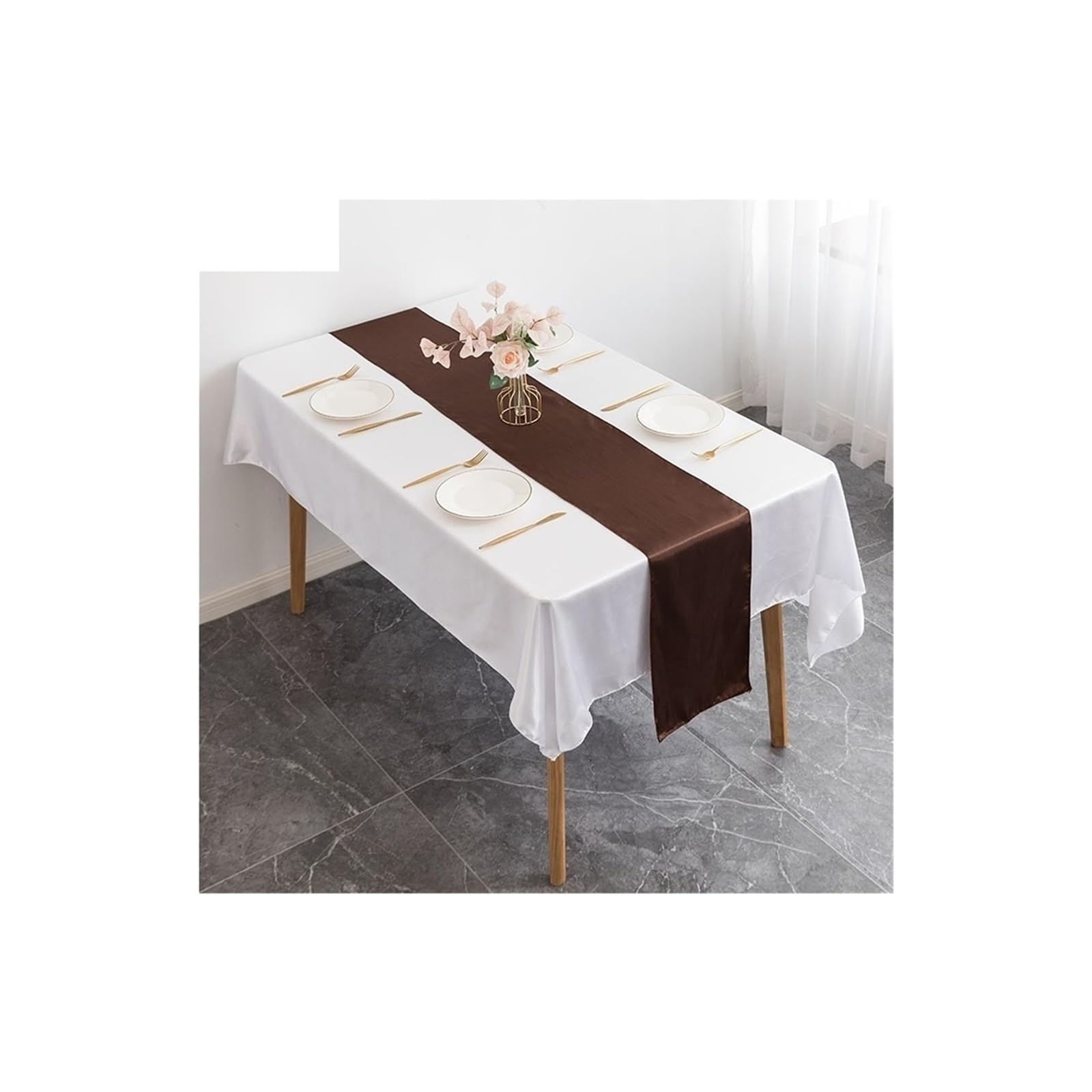 Table Runner 6PCS Shiny Satin Banquet Wedding Table Runners Silk Ribbon Flags Party Hotel Event Decoration Christmas Home Dining(Coffee)