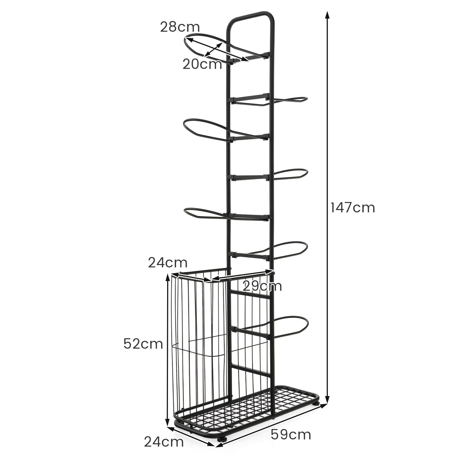 LIFEZEAL Estante para Pelota de 7 Niveles, Balonera de Metal, Soporte de Baloncesto con Cesta Lateral, Soporte para Equipamiento Deportivo para Garaje, Casa, Gimnasio