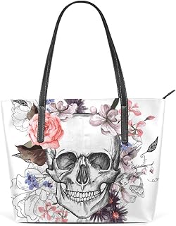 Bolsa de ombro com alça superior de couro de poliuretano, bolsa mensageiro de caveira e flores para mulheres e meninas