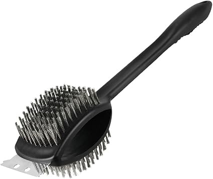 B&C.Room Grill Brush Barbecue Double Headed BBQ Cleaner Cleaning Brush Stainless Steel Wire Bristles with Scraper 17"