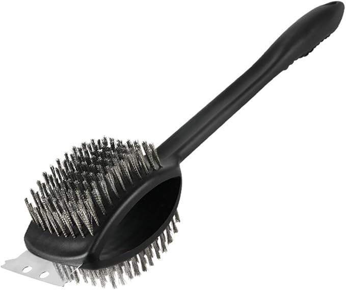 B&C.Room Grill Brush Barbecue Double Headed BBQ Cleaner Cleaning Brush Stainless Steel Wire Bristles with Scraper 17"