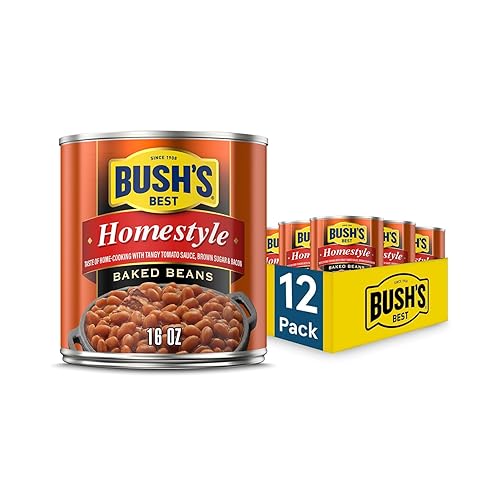 BUSH'S BEST Frijoles horneados caseros enlatados de 16 onzas, fuente de proteína y fibra a base de plantas, bajos en grasa, sin gluten, (paquete de