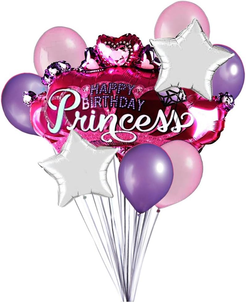 Deluxe eShops Princess Birthday Balloon Bundle Large Crown Balloon Pink Purple 9 pc Set