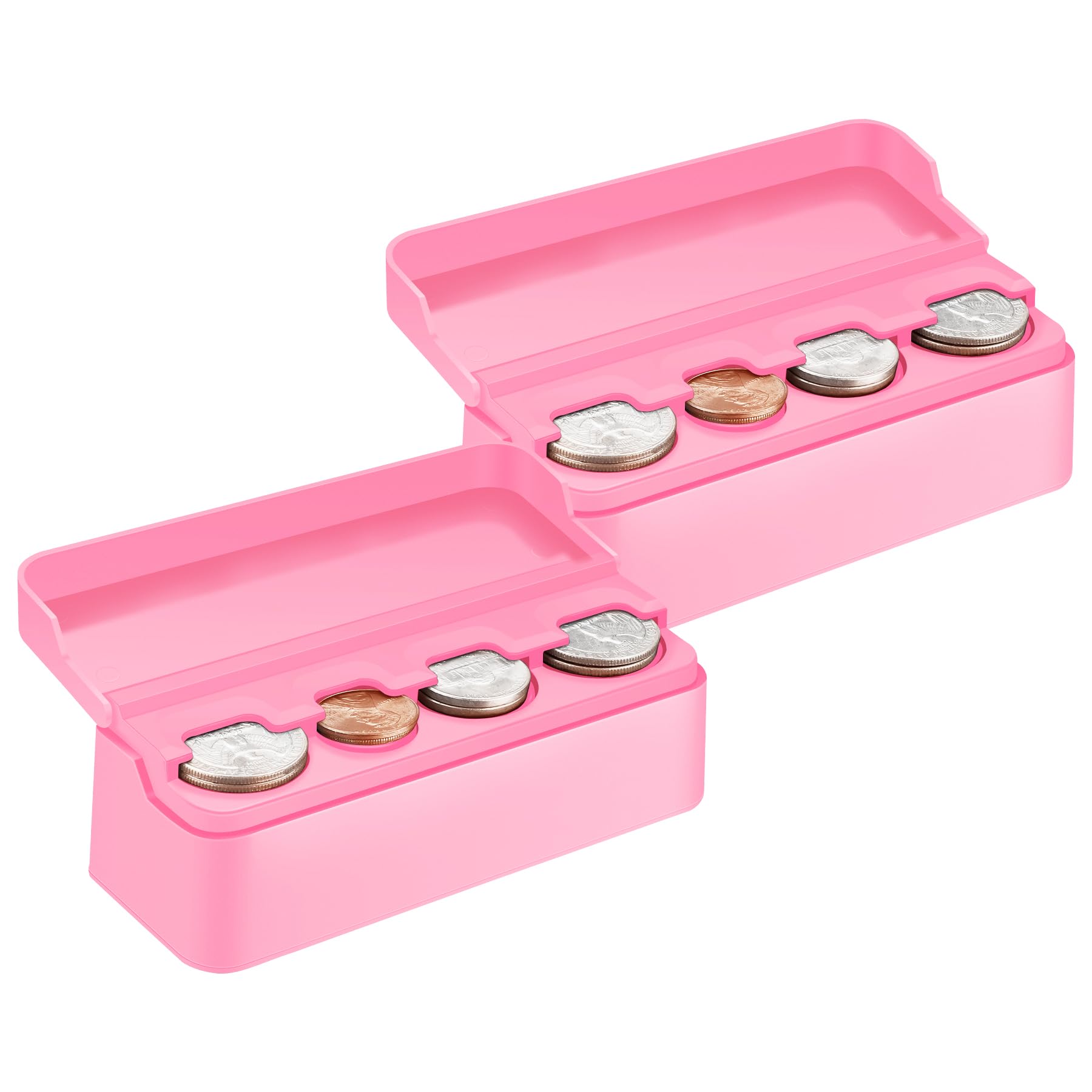 SINGARO Coin Holder for Car, Coin Change Organizer Compatible with Coins of Different Sizes, Dash-Mounted Holder Suitable for Most Cars, Trucks(2PCS Pink)