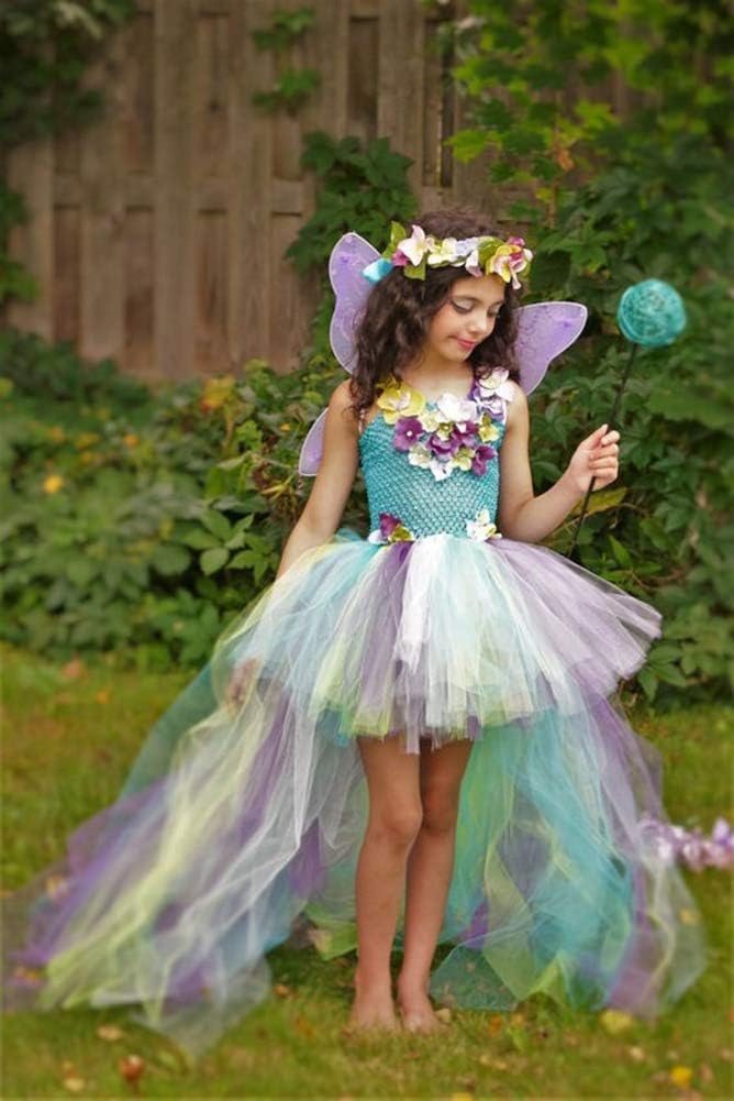 Tutu Dreams Long Train Fairy Princess Dress for Girls 1-8Y with Wings Set Birthday Party