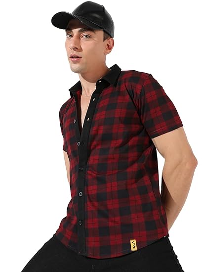 Campus Sutra Men's Checkered Red Button Up Collared Shirt for Casual Wear | Shirt Crafted with Regular Sleeve, Comfort Fit & High-Performance for Everyday Wear