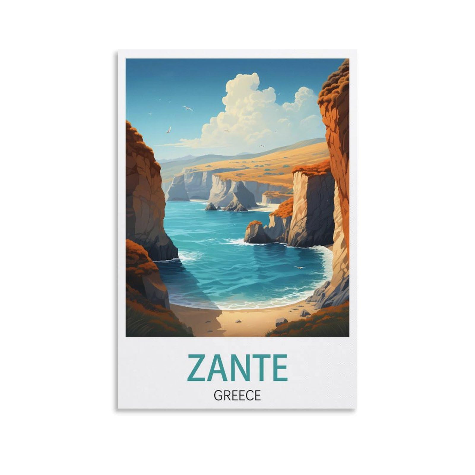 Zante Greece Vintage Travel Poster Landscape 08x12inch(20x30cm) Canvas Wall Art Posters for Living Room Decor Paintings for Home Decor