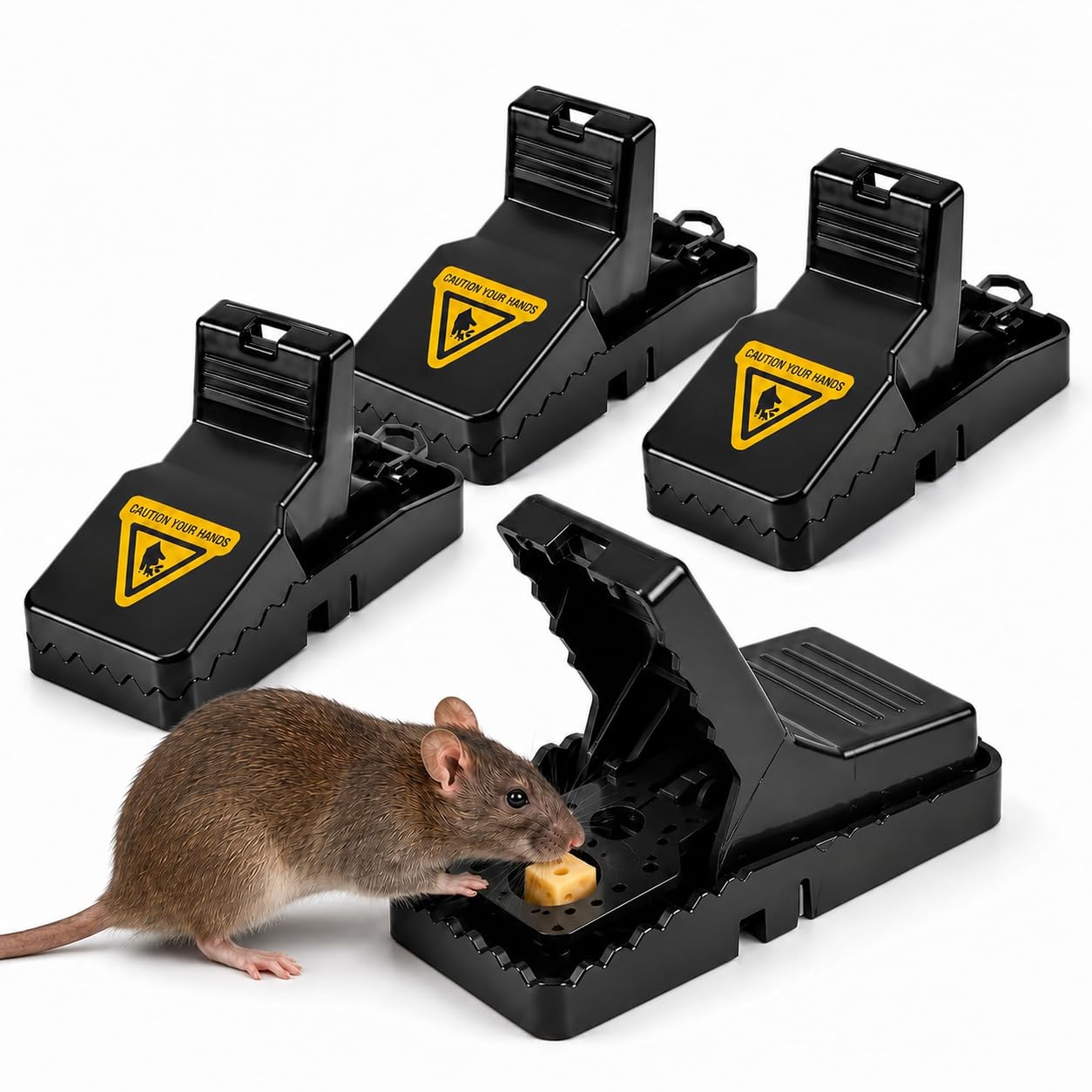 RIFFU Mouse Traps - 4 Pack Rat Traps that Kill Instantly - Heavy Duty Reusable Mouse Traps for Indoors & Outdoors - Effective and Highly Sensitive Rodent Catcher - Safe & Quick Mice Traps