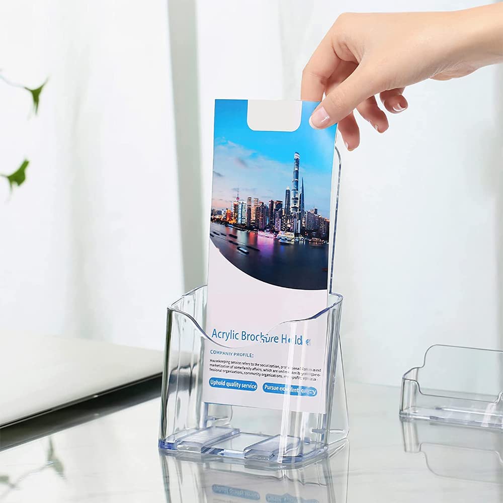 10 Porta Folletos de Acrílico Transparente A6 para Pared o Mesa – Soporte para Folletos, Menú, Revistas, Panfletos y Volantes