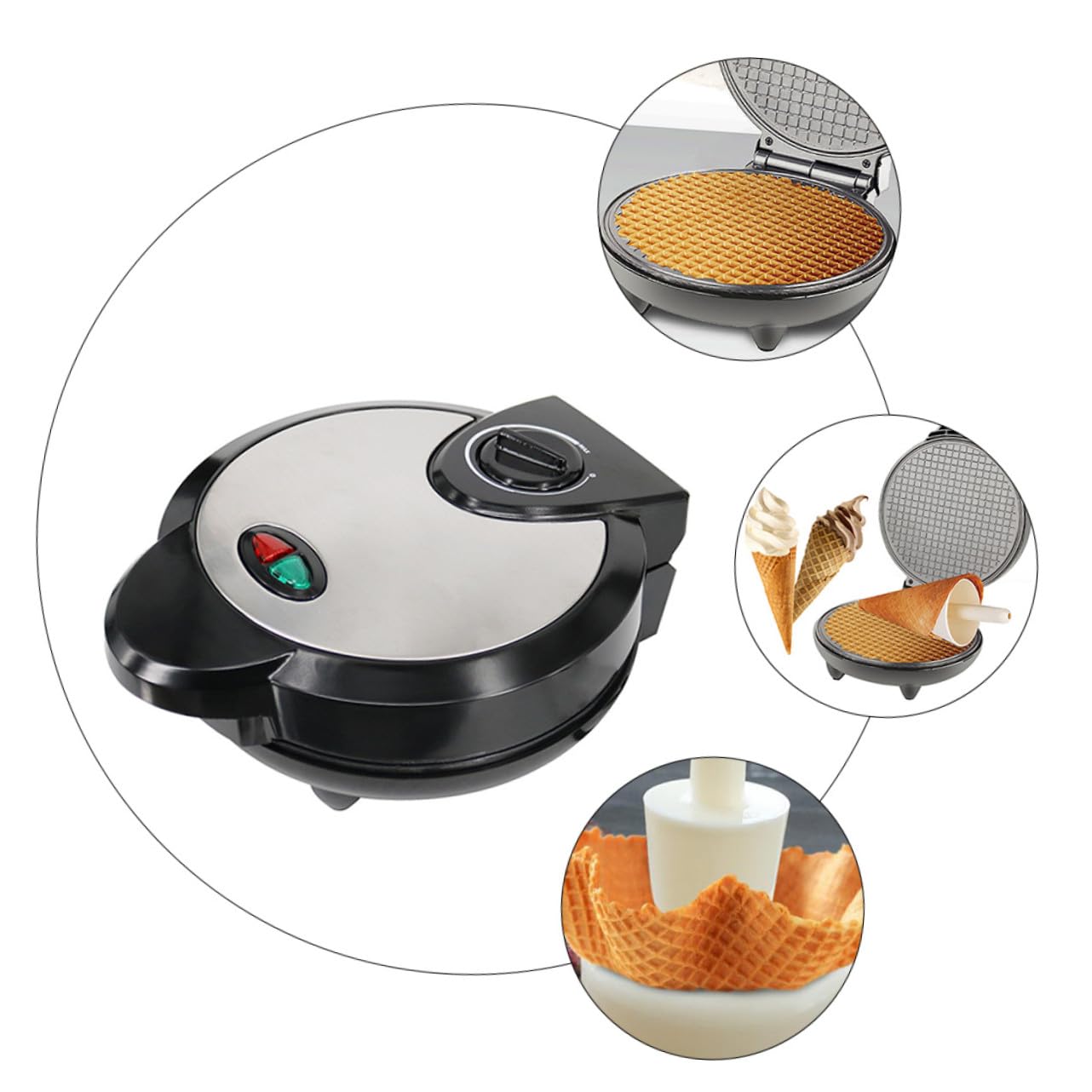 Máquina Eléctrica Cuerpo de Plástico y Acero Inoxidable para Hacer Rollos y Conos de Helado Base Antideslizante Adecuado para Preparar Desayunos en Casa