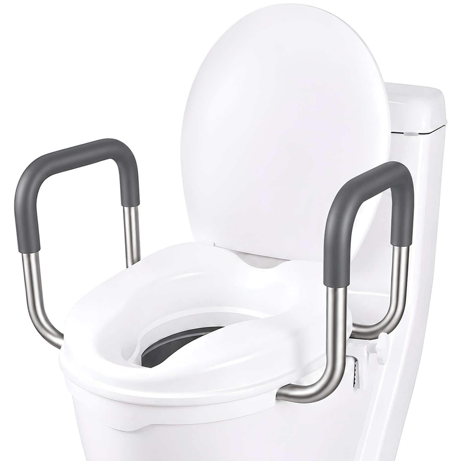 Toilettensitzerhöhung mit Armlehnen und Deckel 10 cm, WC Sitzerhöhung