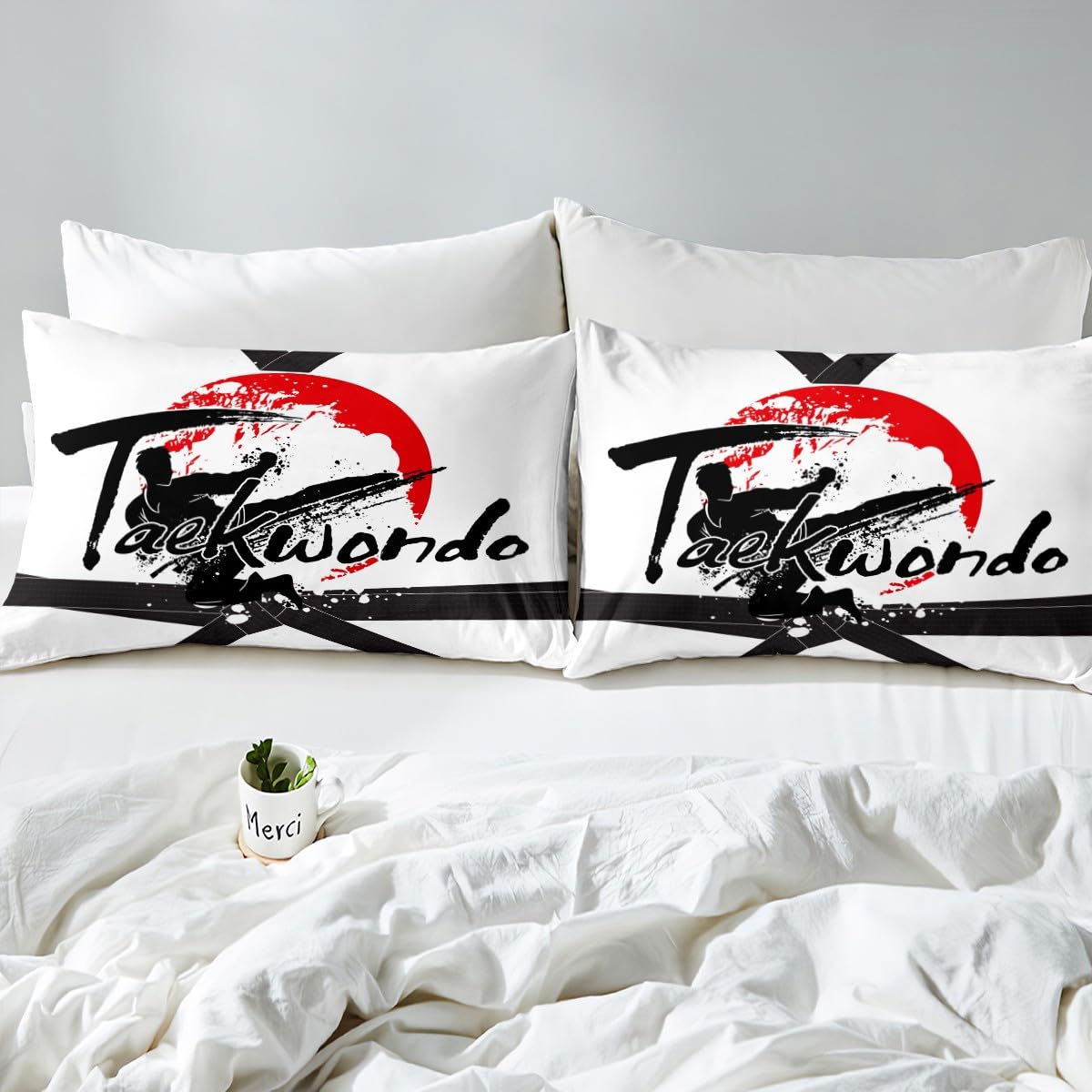 Taekwondo Kids Fitted Sheet Single Size, Sports Theme Bed Cover with 1 Pillowcase - Image 4