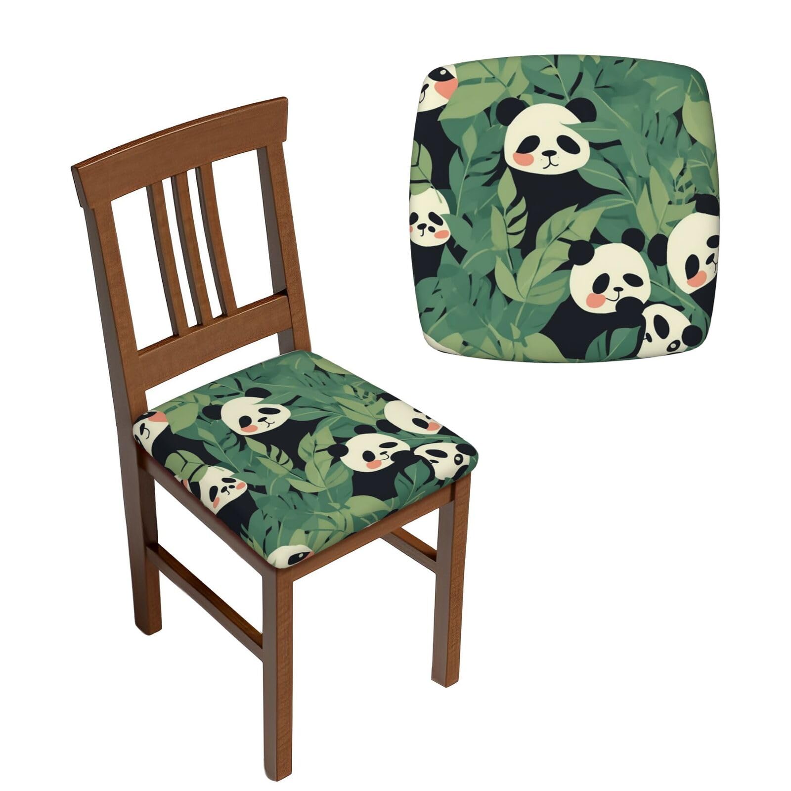 NONHAI 6PCS Dining Chair Seat Covers Set Leaves Panda Stretch Removable Chairs Covers Washable Seat Cushion Slipcovers Protector for Dining Room Kitchen Chairs