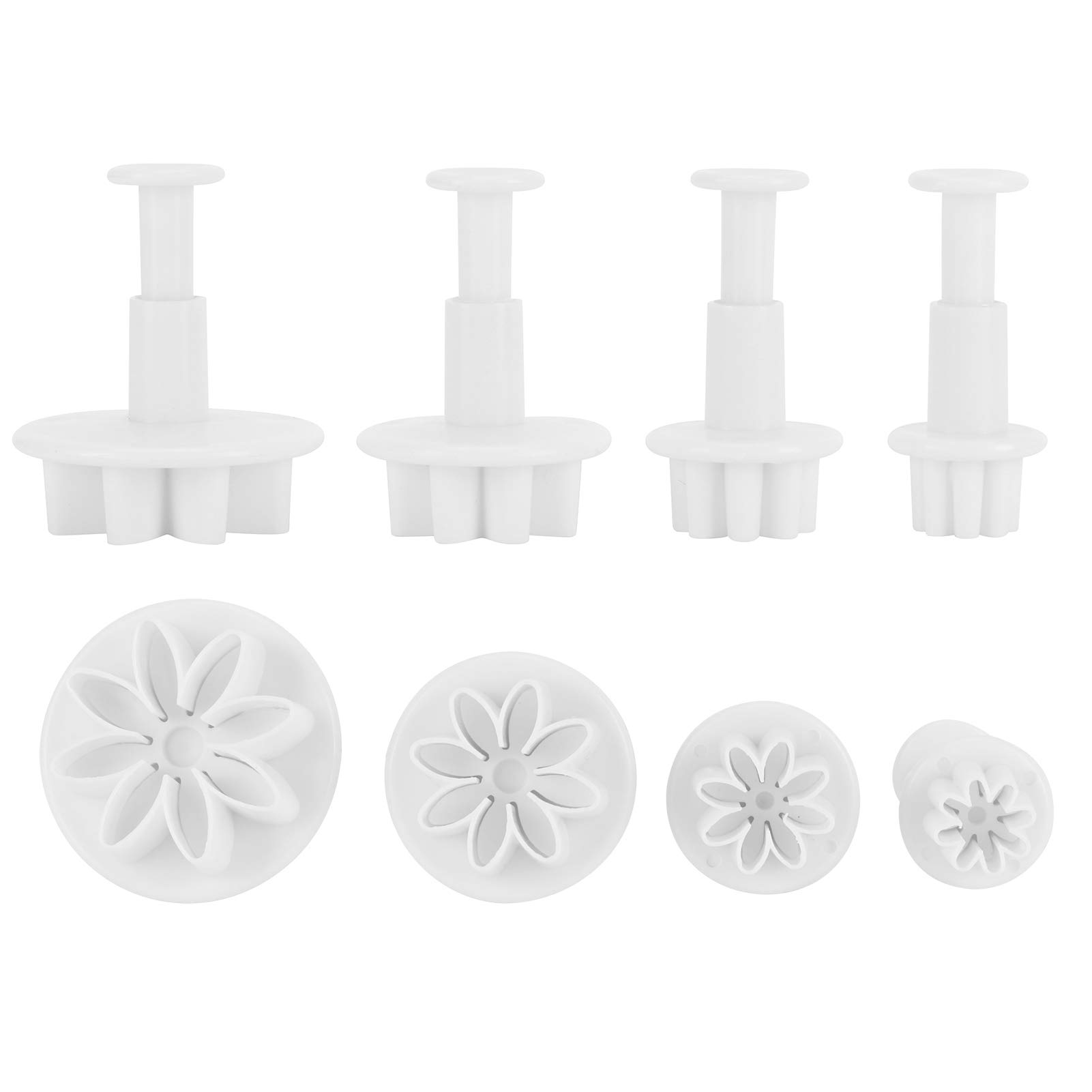 AUNMAS 4Pcs Cake Decoration, Flower Pattern Embossing Baking Plunger Cutter sets, Plastic DIY Tool for Cookies Sugarcraft Biscuit Cupcake Fondant White