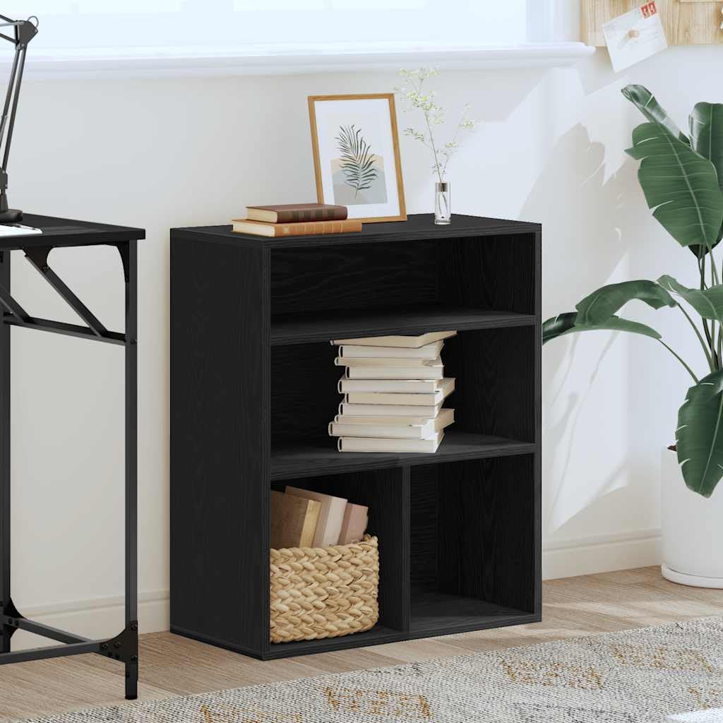 Libreria nera in legno 60 x 30 x 71,5 cm, autoportante, salvaspazio, come divisorio per libri, raccoglitori, decorazione in soggiorno o ufficio