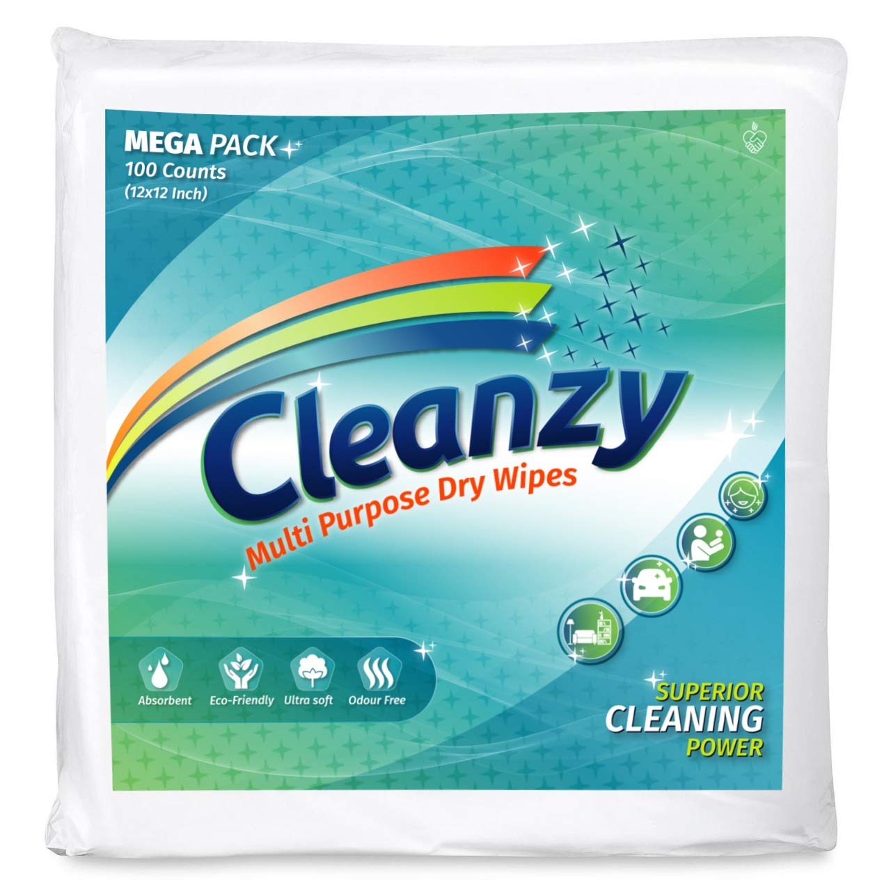 Cleanzy Wipes (25x25), White, 100 Piece -Single Pack