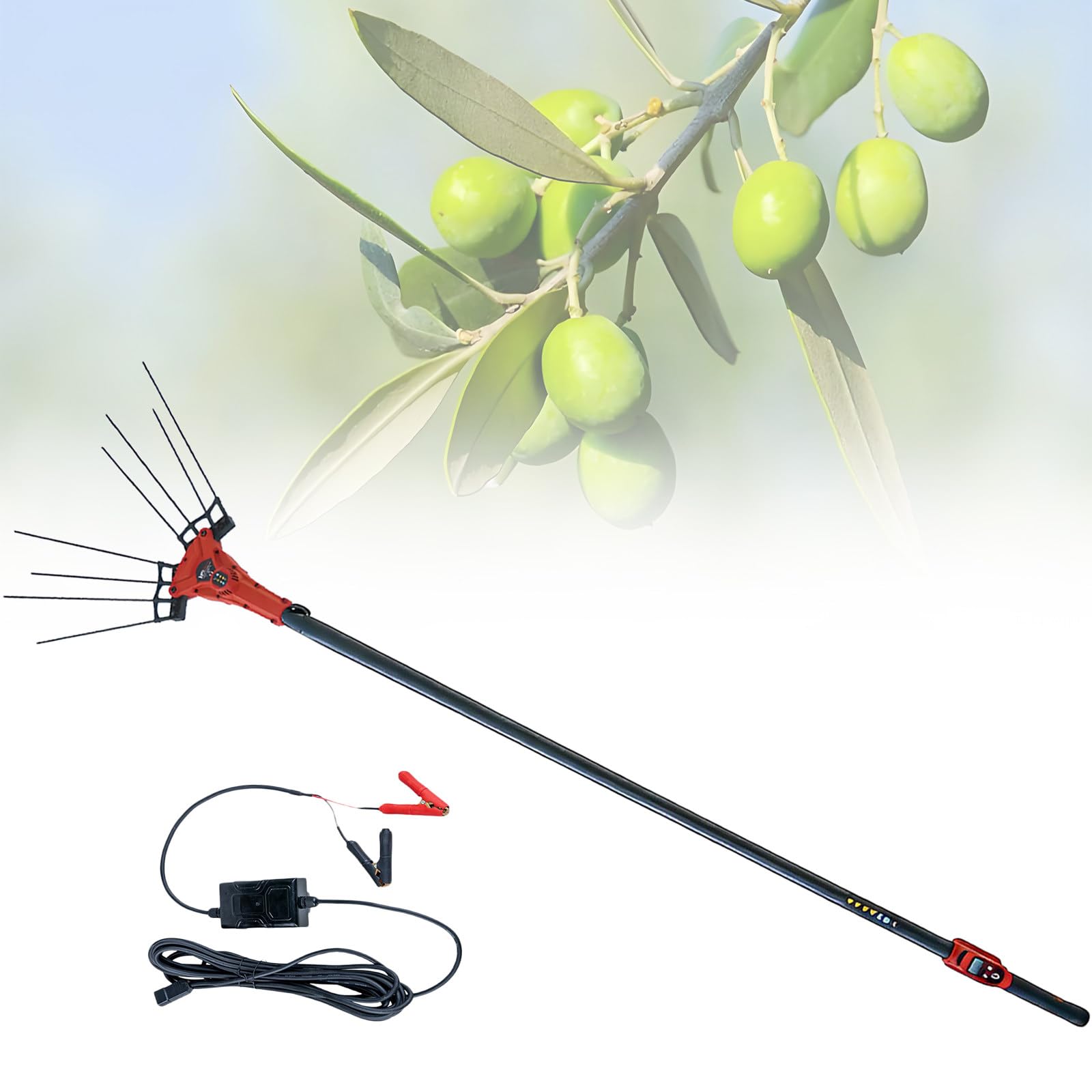 Recolector de Frutas, Cosechador Eléctrico de Aceitunas, Rastrillo para Granos de Café, Sacudidor de árboles, Herramientas para Recolección de Huertos, con Pértiga Telescópica de 175-270cm