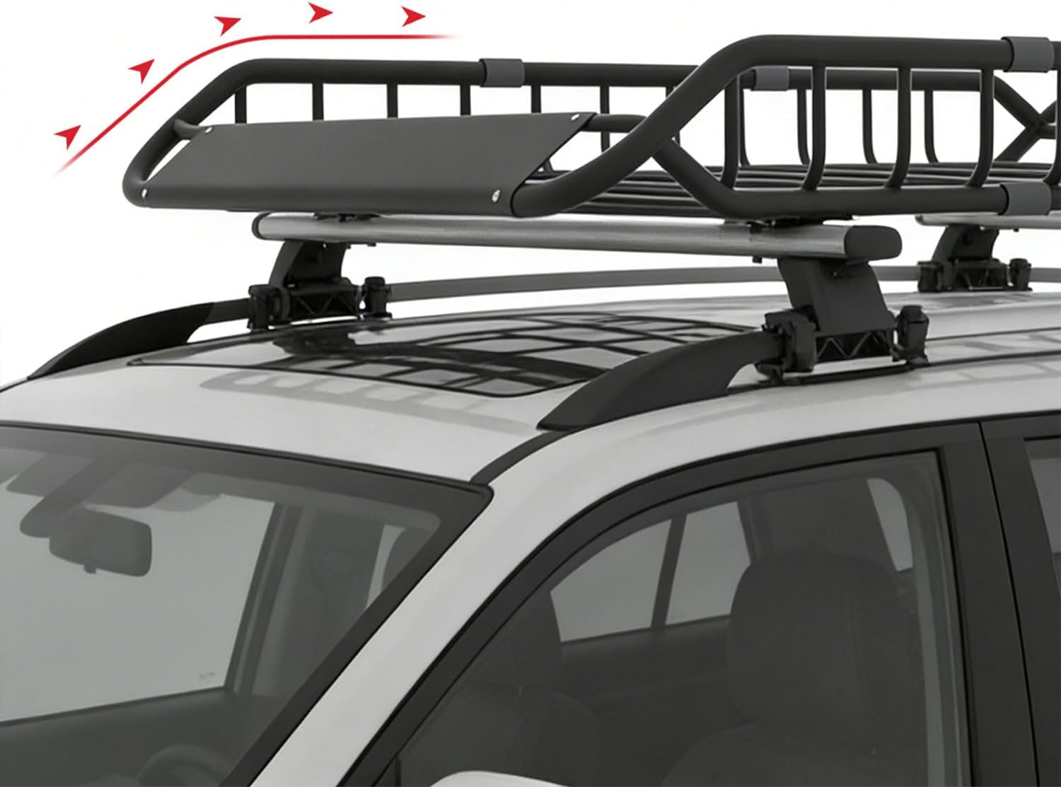Roof Rack Cargo Basket 50 x 36 Inch Extendable Rooftop Carrier with Waterproof Cargo Bag Net and Straps, Heavy Duty Steel Luggage Rack with Wind Fairing for SUV Truck Car 200 lbs