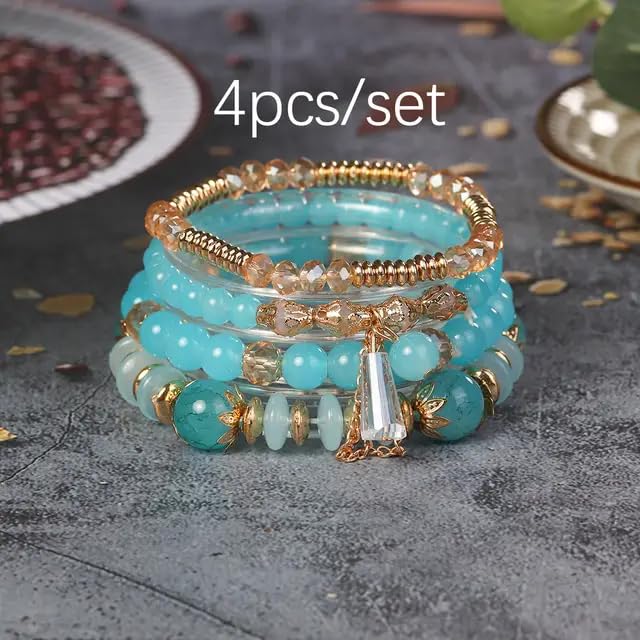 Image of ROYAL NEEDS Fashionable Beaded Multilayer Bracelets for girls and women's. Multicolor flexible crystal Bohemian Stackable Bracelets for women's