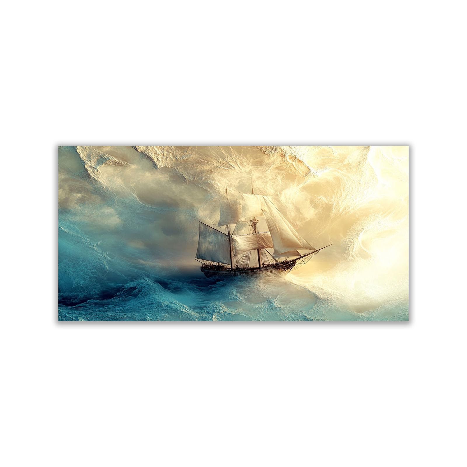 WIKEO Beach Pictures on Canvas Wall Art Abstract Ocean Image Modern Prints Seaview Landscape Artwork - for Living Room Bedroom Home Office Wall Decoration(Gold 3)-70x140cm Unframed