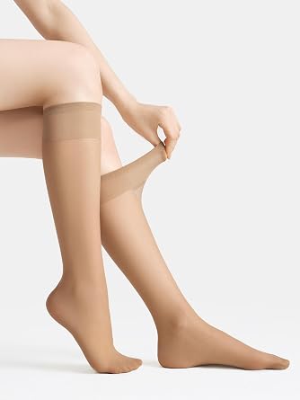 leg elegant 6 Pairs Women's Knee High Stockings Sheer Transparent Toe 20D