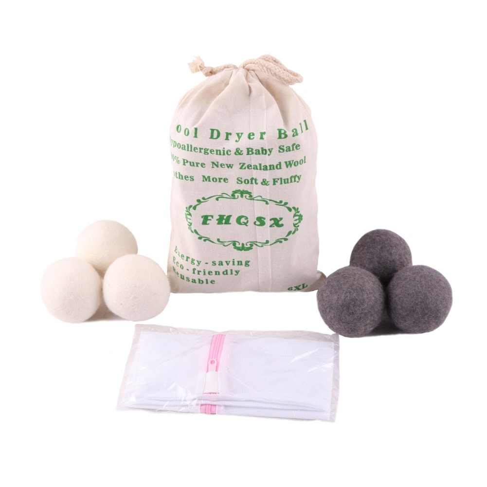Wool Dryer Balls by FHQSX 6-Pack, XL Premium Reusable Natural Fabric Softener, White and Grey…