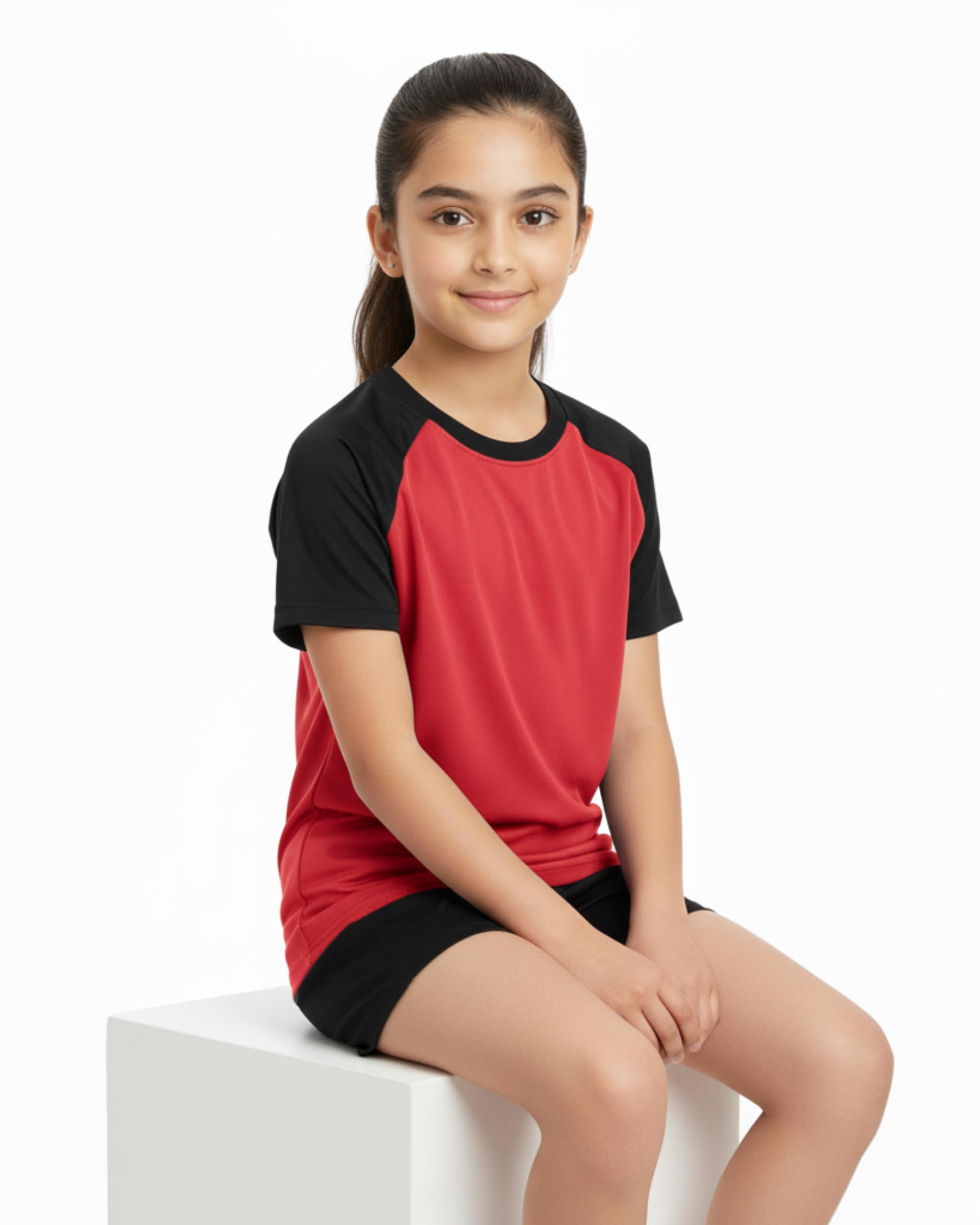 JUMPSLICE Girls Dry-Fit Sports T-Shirt | Quick-Dry Moisture-Wicking Raglan Half Sleeve Activewear for Kids 4-15 Yrs | Lightweight for Outdoor & Gym (in, Age, 14 Years, 15 Years, Regular, Red) 3