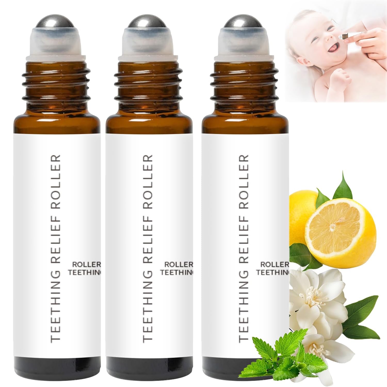 3Pcs Teething Roller All Natural for Babies, Velaria Teething Roller, Baby Teething Oil Roller, Velaria Natural Relief Roller, A Thousand Roses Teething Roller Oil
