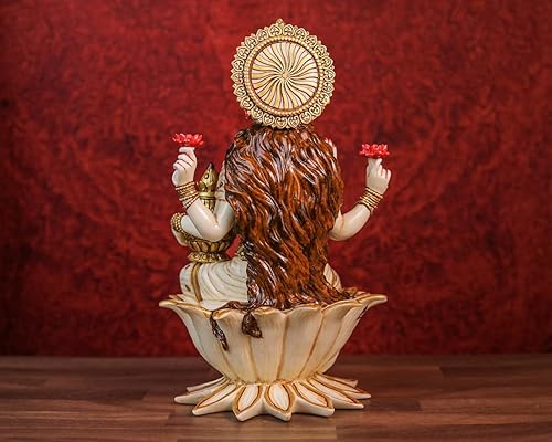 Miniatura 4 de SHIVAJIARTS Gran estatua Lakshmi, 12.2 in pintado a mano polvo mármol diosa lakshmi ídolo en loto. diosa hindú del dinero, riqueza, abundancia y