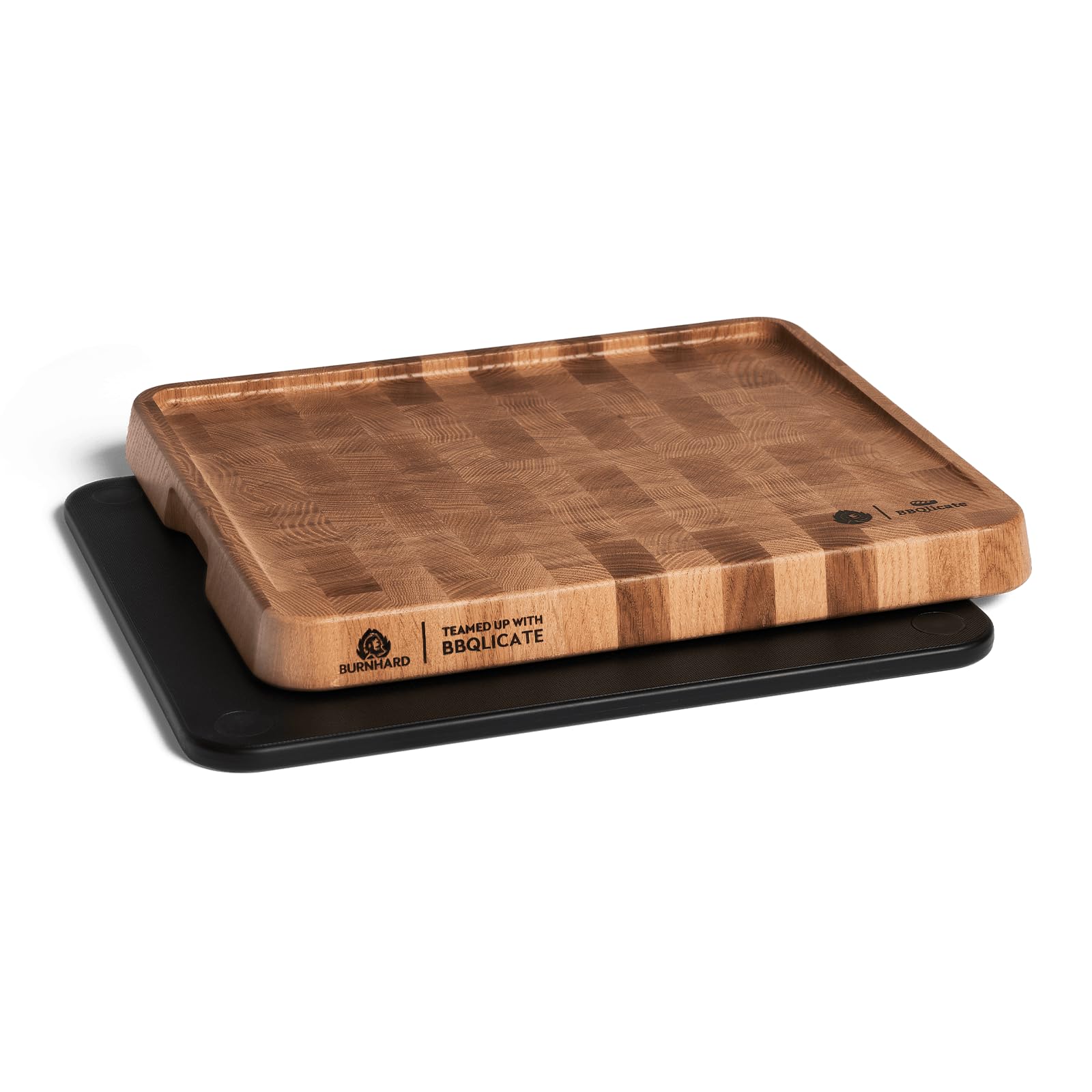 BURNHARD® Schneidebretter Set, 2 Küchenbretter, magnetisch zusammensetzbar | 1x Eichenstirnholz & 1x Kunststoff, Cutting Board mit Saftrille, zweiteiliges Kombi-Schneidebrett, 38 cm x 32 cm