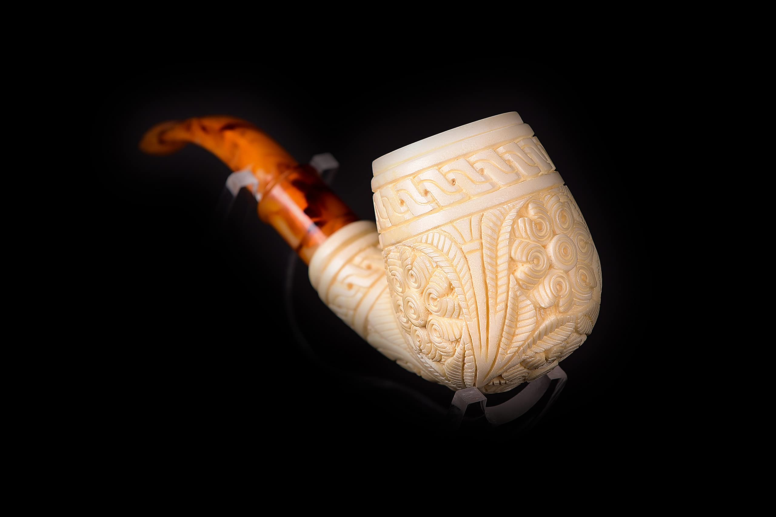 Meerschaum Pipe Embossed Floral Bent Stem Meerschaum Block Meerschaum