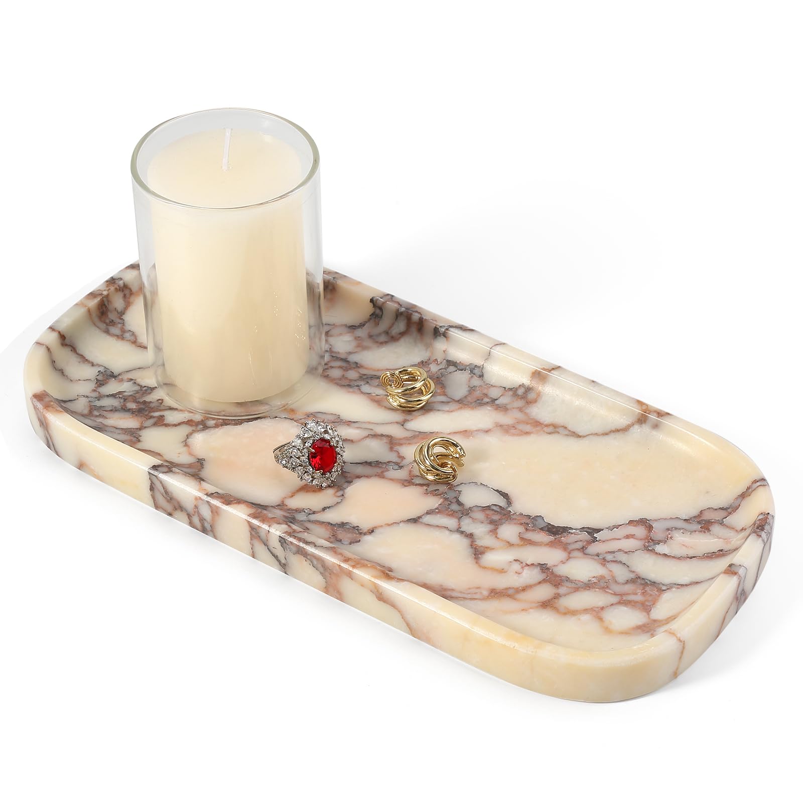 Koville Bandeja de mármol Calacatta Viola de lujo, bandeja de tocador de mármol de 10 x 5 pulgadas para encimera de baño, fregadero de cocina, bandeja rectangular de piedra para perfumes, joyas de
