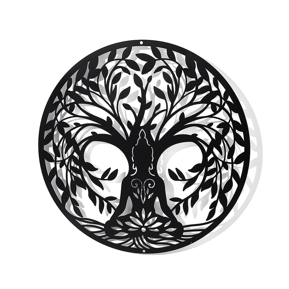 NBEADS Tree of Life and Yoga Metal Wall Art Decor, 11.8" Black Wall Hanging Decor Silhouette Wall Art for Home Bedroom Living Room Bathroom Kitchen