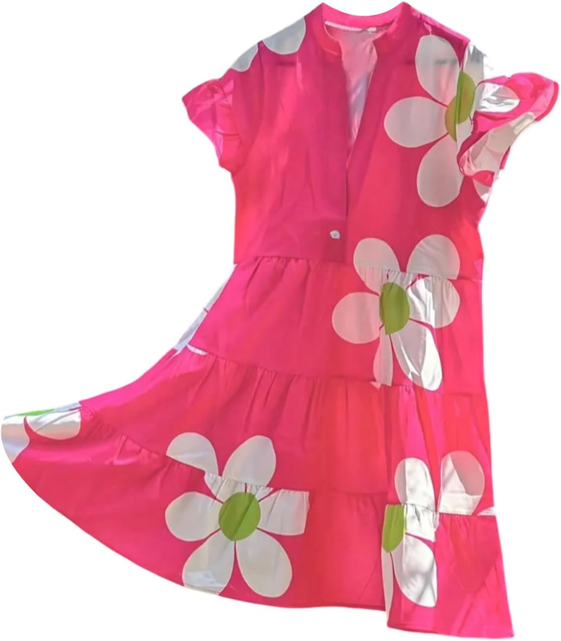 SOLY HUX Women's Summer Floral Dress Notched V Neck Cap Sleeve Babydoll Ruffle Hem Vacation Short Dresses - Image 3