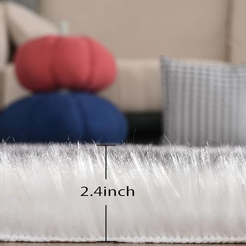 Miniatura 2 de Alfombra de felpa gris y blanca lavable para dormitorio, piel de oveja sintética, alfombra peluda para sala de estar, alfombra de 2 x 6 pies para